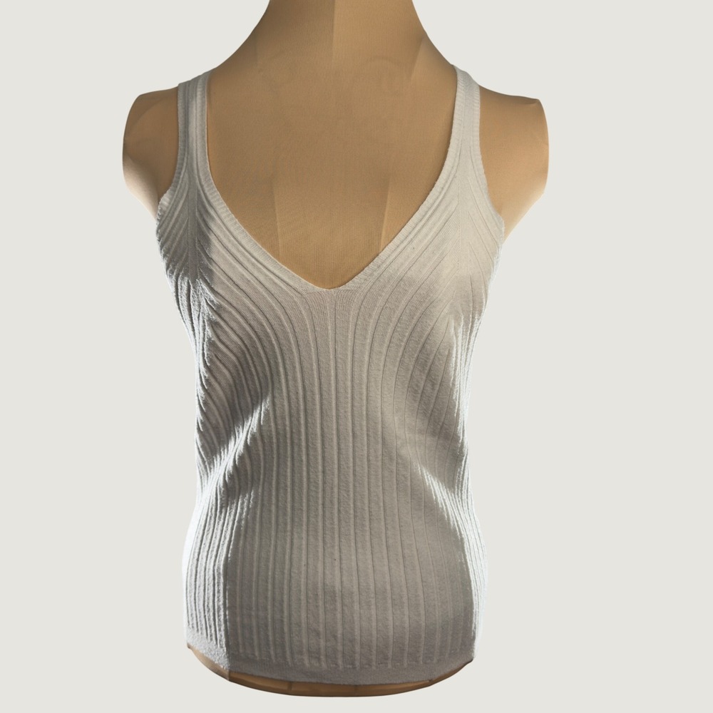 2018 | ee:some Ribbed Knit V Neck Sweater Tank Top Ivory Cream Womens L SC5428